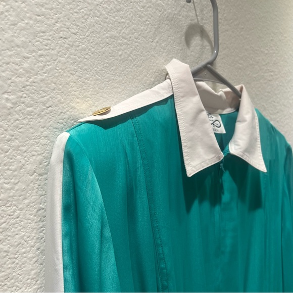 Cybil's collection Palm Beach size Small teal and white 80s long sleeve jumpsuit - Picture 14 of 16